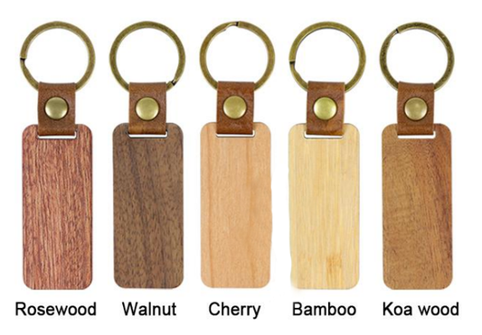 Rectangular Wood Keychain with Leather Strap